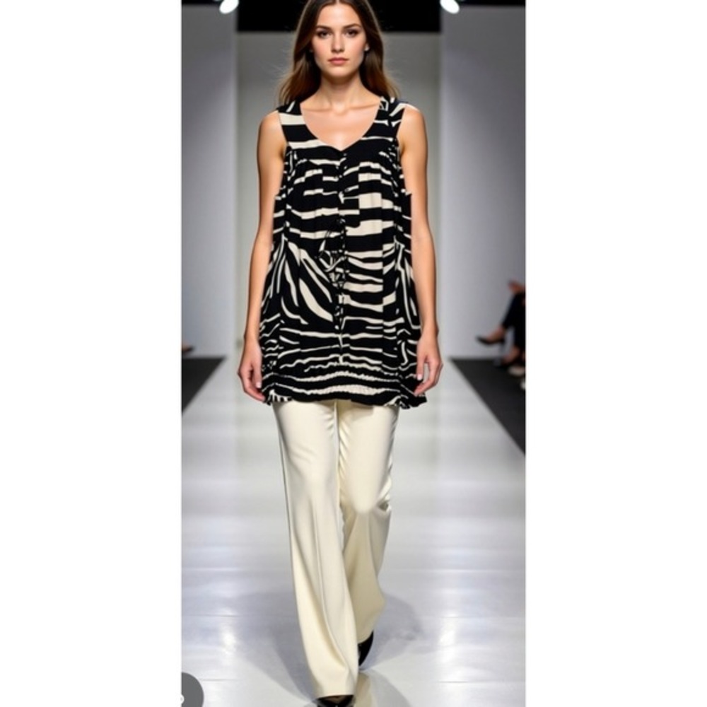 Norma Kamali Black And Ivory‎ Top Size L